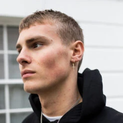 Gold Cross Earring -Serge DeNimes Jewelry Shop Gold Cross Earring Model Shot