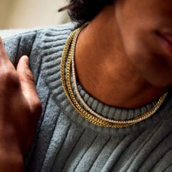 Gold 5mm Curb Chain 19 Gold 5mm Curb Chain -Serge DeNimes Jewelry Shop Gold Curb Chain Model Shot 2