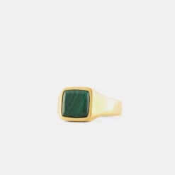 Gold Cushion Malachite Ring -Serge DeNimes Jewelry Shop Gold Cushion Malachite Ring Product Shot Grey