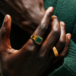 Gold Brushed Rectangle Ring -Serge DeNimes Jewelry Shop Gold Cushion Malachite Ring Gold Brushed Rectangle Ring2 c628fbbc 0210 42c0 8b66 94873088fe95