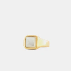 Gold Cushion Mother Of Pearl Ring -Serge DeNimes Jewelry Shop Gold Cushion Mother of Pearl Ring Product Shot Grey
