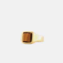 Gold Cushion Tigers Eye Ring 15 Gold Cushion Tigers Eye Ring -Serge DeNimes Jewelry Shop Gold Cushion Tigers Eye Ring Product Shot Grey