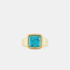 Gold Cushion Turquoise Ring -Serge DeNimes Jewelry Shop Gold Cushion Turquoise Ring Product Shot 2 Grey a7a7b24a b027 43dd 971d b1d326562937
