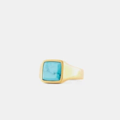 Gold Cushion Turquoise Ring -Serge DeNimes Jewelry Shop Gold Cushion Turquoise Ring Product Shot Grey
