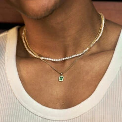 Gold Green Blush Necklace 17 Gold Green Blush Necklace -Serge DeNimes Jewelry Shop Gold Green Blush Necklace Model Shot Man