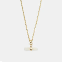 Gold Mother Of Pearl T-Bar Necklace -Serge DeNimes Jewelry Shop Gold Mother Of Pearl T Bar Necklace Product Shot 2 Grey e9a9fe1c 196b 47fb 9e37 f3fae8e7b51f