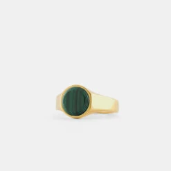 Gold Round Malachite Ring -Serge DeNimes Jewelry Shop Gold Round Malachite Ring Product Shot Grey