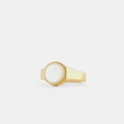 Gold Round Mother Of Pearl Ring 15 Gold Round Mother Of Pearl Ring -Serge DeNimes Jewelry Shop Gold Round Mother Of Pearl Ring Product Shot Grey