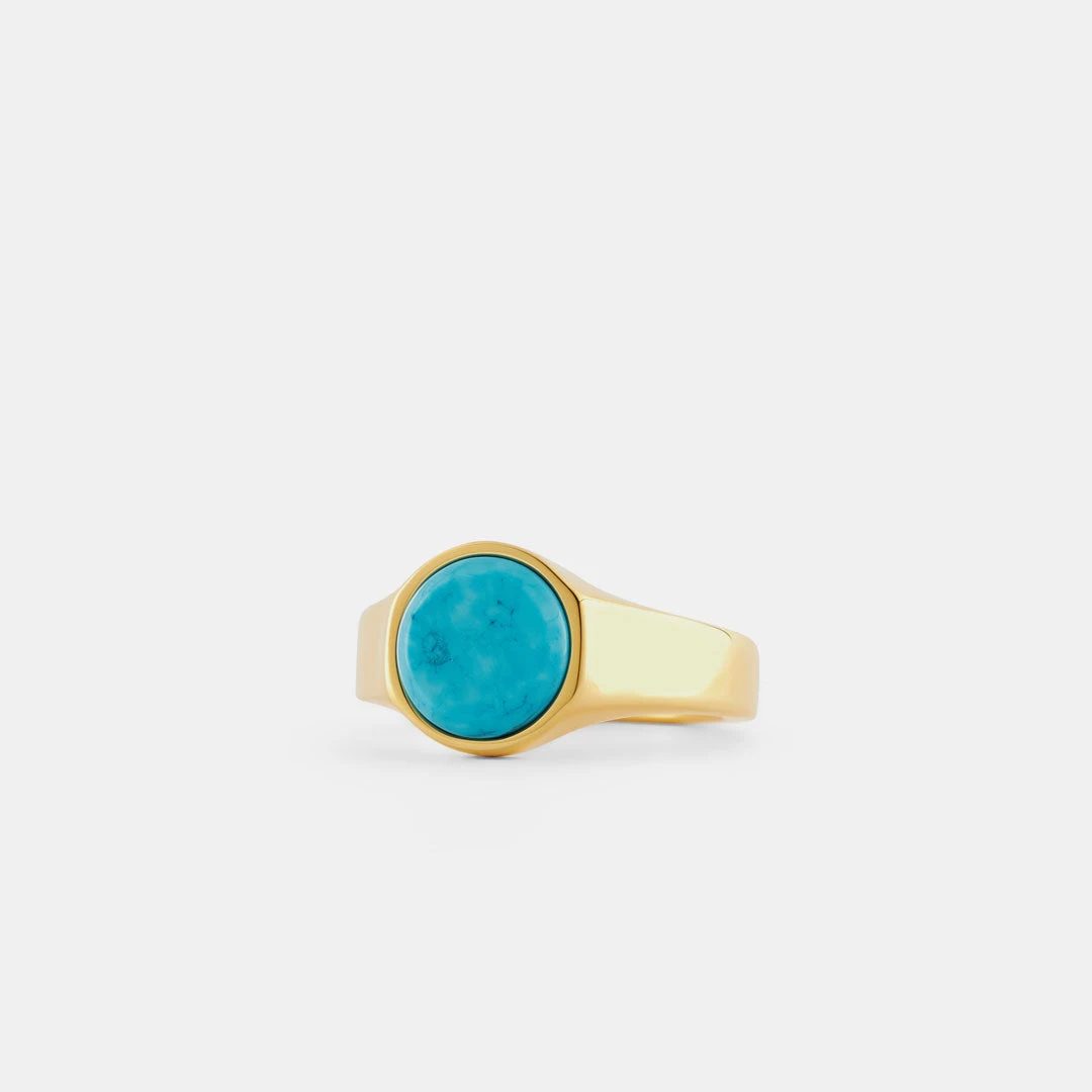 Gold Round Turquoise Ring 8 Gold Round Turquoise Ring - Image 6