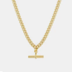 Gold Curb T-Bar Necklace -Serge DeNimes Jewelry Shop Gold TBar Chain Product Shot 2 Grey 174b0e43 a1c0 4690 90e8 e80326dc886c
