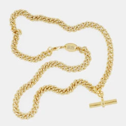 Gold Curb T-Bar Necklace -Serge DeNimes Jewelry Shop Gold TBar Chain Product Shot 4 Grey