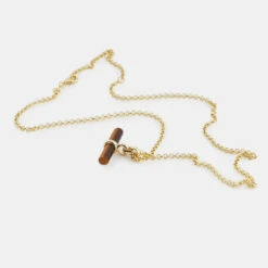 Gold Tigers Eye T-Bar Necklace 14 Gold Tigers Eye T-Bar Necklace -Serge DeNimes Jewelry Shop Gold Tigers Eye T Bar Necklace Product Shot 3 Grey
