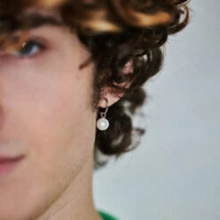 Silver Pearl Drop Earring 17 Silver Pearl Drop Earring -Serge DeNimes Jewelry Shop Pearl Drop Earring Model Shot