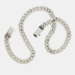 Silver 10mm Curb Chain 16 Silver 10mm Curb Chain -Serge DeNimes Jewelry Shop Silver 10mm Curb Chain Product Shot 4 Grey