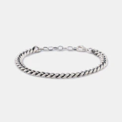 Silver 6mm Curb Bracelet 10 Silver 6mm Curb Bracelet -Serge DeNimes Jewelry Shop Silver 6mm Curb Bracelet Product Shot Grey