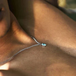 Silver Blue Blush Necklace 18 Silver Blue Blush Necklace -Serge DeNimes Jewelry Shop Silver Blue Blush Necklace Model Shot Man