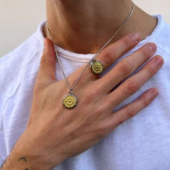 Silver Compass Necklace 14 Silver Compass Necklace -Serge DeNimes Jewelry Shop Silver Compass Necklace Model Image