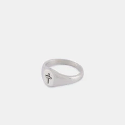 Silver Cross Signet Ring -Serge DeNimes Jewelry Shop Silver Cross Signet Ring Grey 2 Product Shot 1