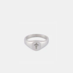 Silver Cross Signet Ring -Serge DeNimes Jewelry Shop Silver Cross Signet Ring Grey Product Shot 1