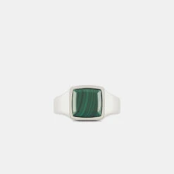 Silver Cushion Malachite Ring 12 Silver Cushion Malachite Ring -Serge DeNimes Jewelry Shop Silver Cushion Malachite Ring Product Shot 2 Grey 1