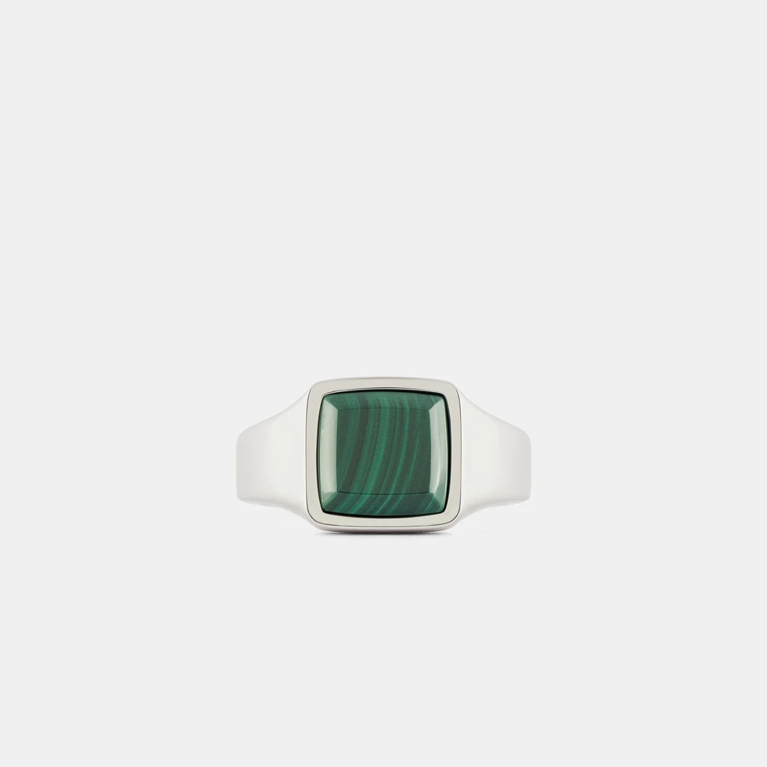 Silver Cushion Malachite Ring 5 Silver Cushion Malachite Ring - Image 3