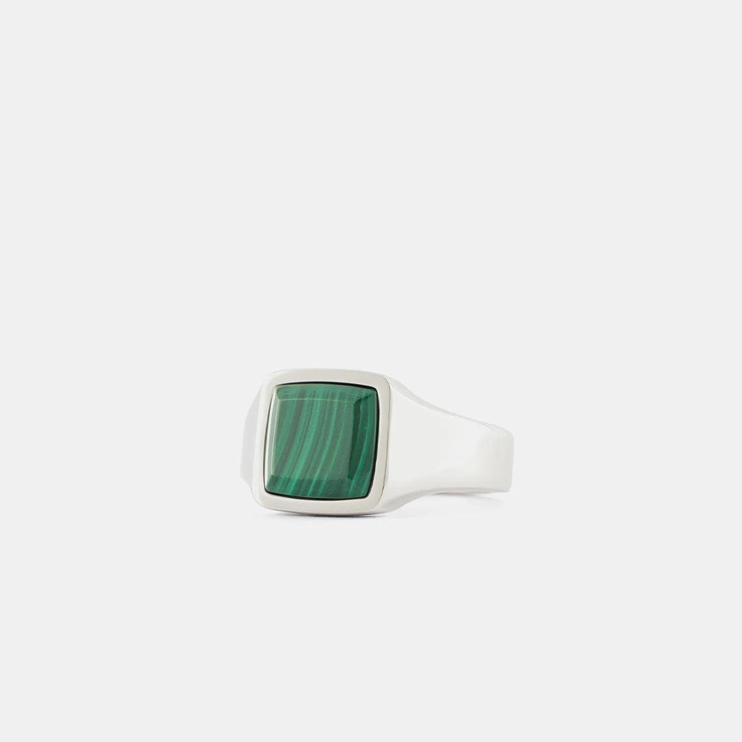 Silver Cushion Malachite Ring 8 Silver Cushion Malachite Ring - Image 6