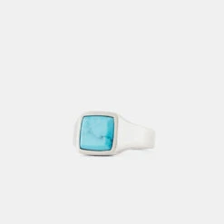 Silver Cushion Turquoise Ring 15 Silver Cushion Turquoise Ring -Serge DeNimes Jewelry Shop Silver Cushion Turquoise Ring Product Shot Grey