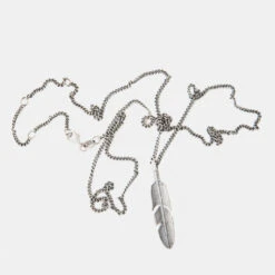 Silver Ethereal Feather Necklace 17 Silver Ethereal Feather Necklace -Serge DeNimes Jewelry Shop Silver Ethereal Feather Necklace Product Shot 3 grey