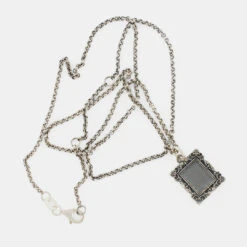 Silver Frame Necklace -Serge DeNimes Jewelry Shop Silver Frame Necklace White 3