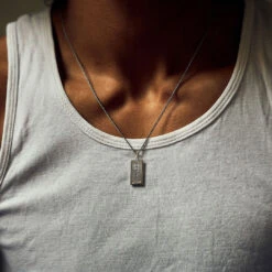 Silver Ingot Pendant Necklace -Serge DeNimes Jewelry Shop Silver Ingot Necklace Model Shot 2023