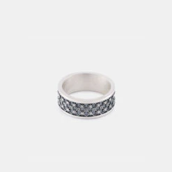 Silver Jacquard Ring -Serge DeNimes Jewelry Shop Silver Jacquard Ring Tilt Product Shot Grey