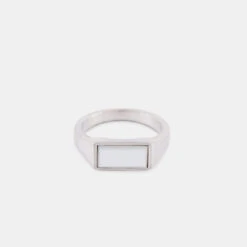 Silver Mother Of Pearl Rectangle Ring 13 Silver Mother Of Pearl Rectangle Ring -Serge DeNimes Jewelry Shop Silver Mother of Pearl Rectangle Ring Product Shot Grey