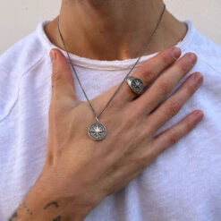 Silver Napoleon Necklace 14 Silver Napoleon Necklace -Serge DeNimes Jewelry Shop Silver Napoleon Necklace Model Shot