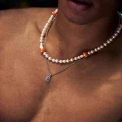 Silver Purple Blush Necklace 18 Silver Purple Blush Necklace -Serge DeNimes Jewelry Shop Silver Purple Blush Necklace Model Shot Man