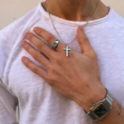 Silver Rival Signet Ring 12 Silver Rival Signet Ring -Serge DeNimes Jewelry Shop Silver Rival Signet Ring Model Shot