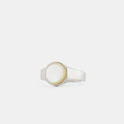 Silver Round Mother Of Pearl Ring -Serge DeNimes Jewelry Shop Silver Round Mother Of Pearl Ring Product Shot Grey