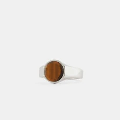 Silver Round Tigers Eye Ring 13 Silver Round Tigers Eye Ring -Serge DeNimes Jewelry Shop Silver Round Tigers Eye Ring Product Shot Grey