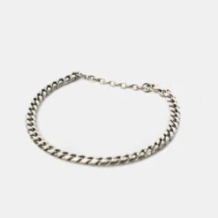Silver 5mm Curb Bracelet 15 Silver 5mm Curb Bracelet -Serge DeNimes Jewelry Shop Silver Scale Bracelet Product Shot 3 grey