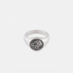 Silver St Christopher Ring -Serge DeNimes Jewelry Shop Silver St Christopher Ring Product Shot Tilt Grey
