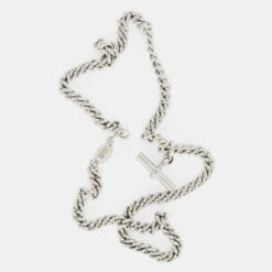 Silver Curb T-Bar Necklace -Serge DeNimes Jewelry Shop Silver TBar Chain Product Shot 4 Grey