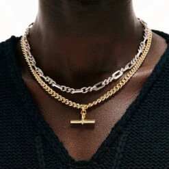 Gold Curb T-Bar Necklace -Serge DeNimes Jewelry Shop Silver Track Chain Gold Curb T Bar Necklace 1121f56e 460a 47cd abbc a5d70c877ff1