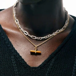 Gold Tigers Eye T-Bar Necklace 13 Gold Tigers Eye T-Bar Necklace -Serge DeNimes Jewelry Shop Silver Track Chain Gold Tigers Eye T Bar Necklace2 a4c9ac70 c82f 4209 9fa1 53134a02a3ef