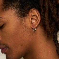 Silver Twist Hoop Earring 17 Silver Twist Hoop Earring -Serge DeNimes Jewelry Shop Silver Twist Hoop Earring Model Shot