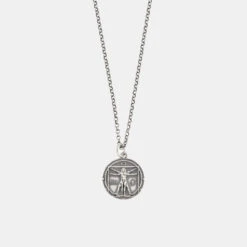 Silver Vitruvian Necklace -Serge DeNimes Jewelry Shop Silver Vitruvian Man Necklace Product Shot Grey
