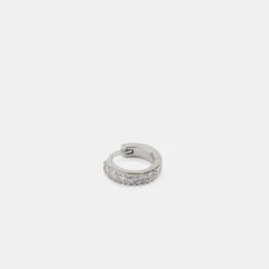 Silver Zirconia Hoop Earring -Serge DeNimes Jewelry Shop Silver Zirconia Hoop Earring Product Shot Grey